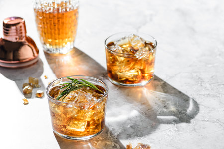 glasses with whiskey and with rosemary. High quality photo