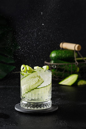 cucumber water from a glass.の写真素材