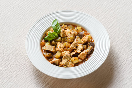 vegetable stew with chicken, sweet potato, eggplant and zucchini. High quality photoの写真素材