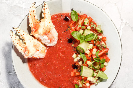 gazpacho tomato soup with crabの写真素材