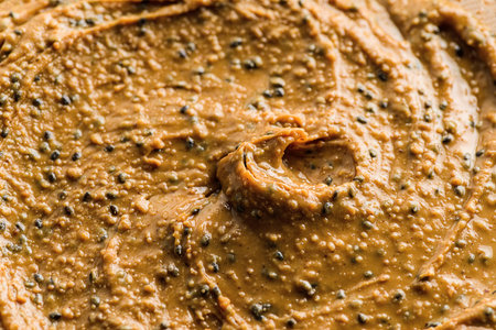 peanut butter with chia on a light background. High quality photoの写真素材