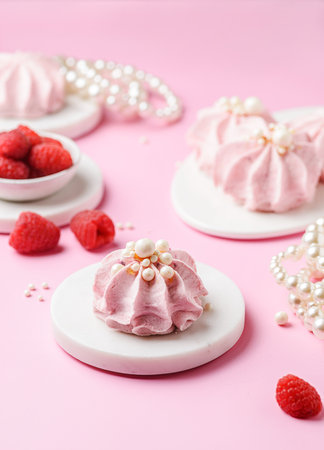 berry marshmallows on a pink background. High quality photoの写真素材