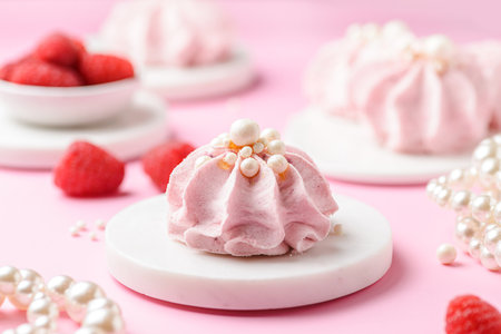 berry marshmallows on a pink background. High quality photoの写真素材