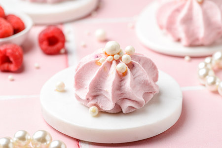 berry marshmallows on a pink background. High quality photoの写真素材