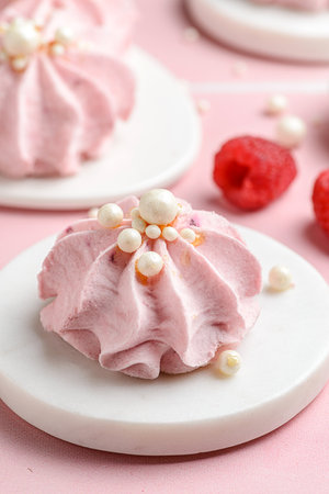 berry marshmallows on a pink background. High quality photoの写真素材