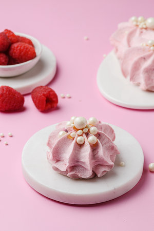berry marshmallows on a pink background. High quality photoの写真素材