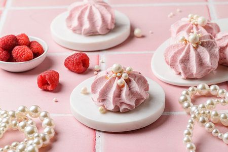 berry marshmallows on a pink background. High quality photoの写真素材