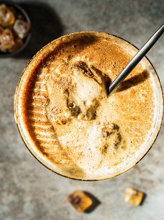 affogato making coffee with ice cream. High quality photo