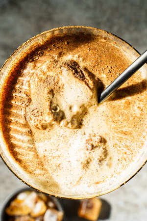 affogato making coffee with ice cream. High quality photo