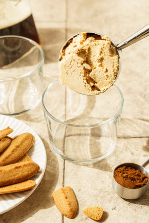 affogato coffee with ice cream and cookies. High quality photo