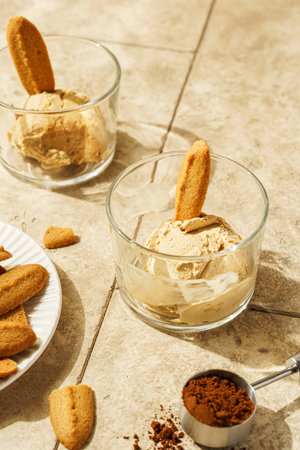 affogato coffee with ice cream and cookies. High quality photo