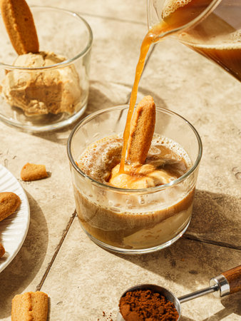 affogato coffee with ice cream and cookies. High quality photoの写真素材