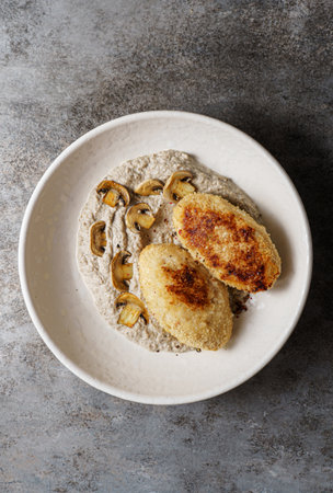 cutlets with mushroom puree and champignons. High quality photoの写真素材