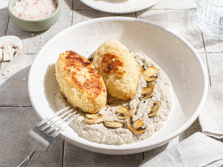cutlets with mushroom puree and champignons. High quality photoの写真素材