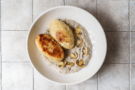 cutlets with mushroom puree and champignons. High quality photoの写真素材