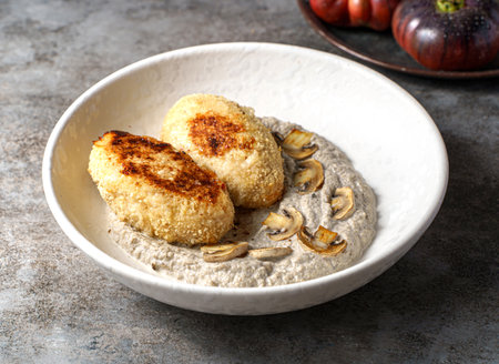 cutlets with mushroom puree and champignons. High quality photoの写真素材
