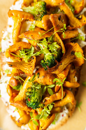 bruschetta with chanterelles. High quality photo