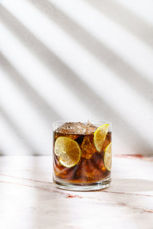 whiskey and coke, garnished with lime and sugar rosemary. High quality photoの写真素材
