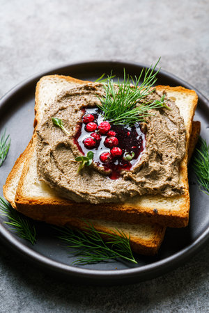 toast with pate and lingonberry jam. High quality photoの写真素材