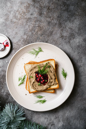 toast with chicken pate and lingonberry jam. High quality photoの写真素材