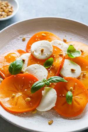 caprese salad with persimmon and mozzarella. High quality photo