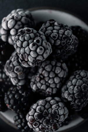 blackberries on a black background. High quality photo
