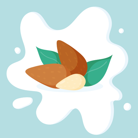 Milk splashing effect with almond in 3d illustration for design usesのイラスト素材