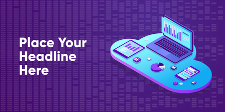 Web development and coding. Cross platform development website. Adaptive layout internet page or web interface on screen laptop, tablet and phone. Isometric concept illustration. Cloud technologyのイラスト素材