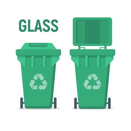 Green recycle garbage bin for glass. For Illustration, banner, Icons and recycle related activities. Separation of waste cans for recycling, reuse, reduce. Waste management concept.のイラスト素材