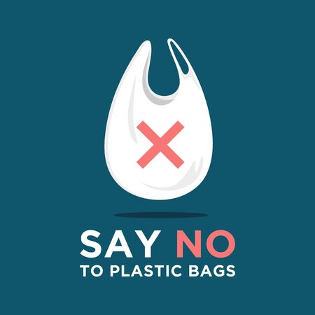 Say no to plastic bags. Ecology conversation. Flat editable vector illustration. Go green concept.Go to zero waste. White polythene bag on backgroundのイラスト素材