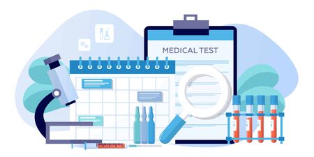 World AIDS Day1 December, red ribbon. Aids,and HIV awareness. Test for HIV, tube and dropper with blood samples. Blood clinical laboratory analysis. Banner, flyer, landing page templateのイラスト素材