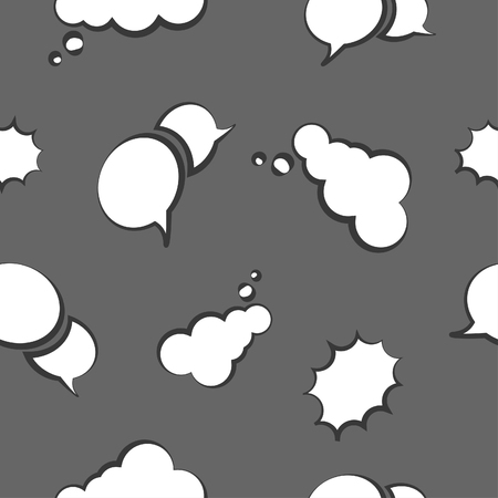 Vector seamless pattern with empty white bubble speech and thought. Cartoon pop art and comic white bubbles. Design for web page backgrounds, fabric, wallpaper, textile and decor.のイラスト素材