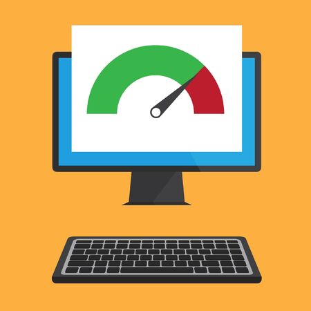 Flat design of laptop with speed test on a screen. Isolated vector illustration.のイラスト素材