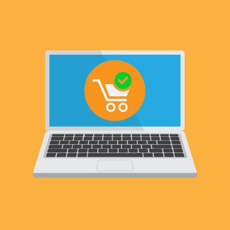 Shopping cart on a laptop screen. Online shopping. Vector illustration.のイラスト素材