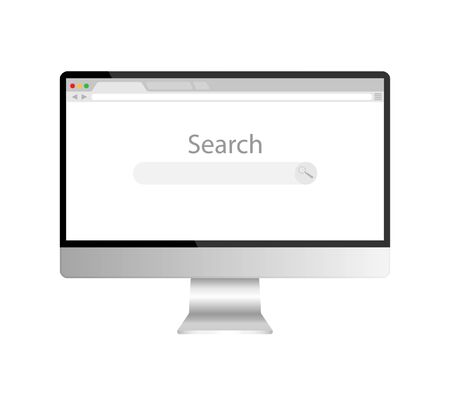 Computer monitor and internet browser window on a screen. Web browser blank template in a flat style. Vector illustration isolated on white background.のイラスト素材