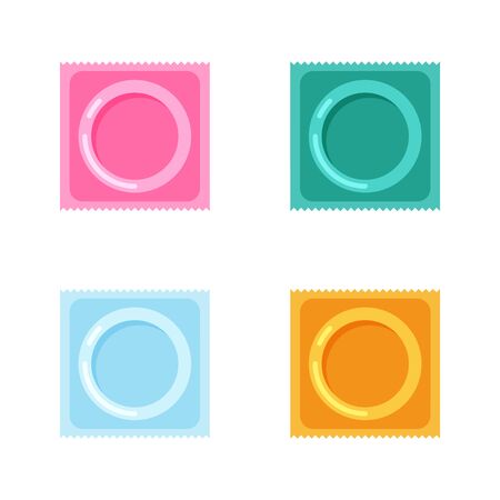 Vector condom and package icons. Contraception concept. Sealed condom isolated on white background.のイラスト素材