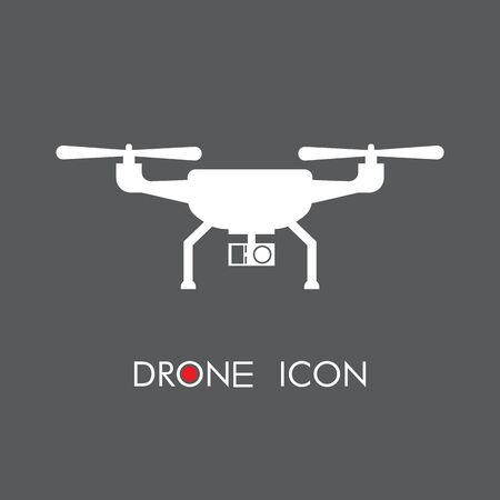 Flat design of drone icon with action camera isolated on black background. Logo concept. Vector illustration.のイラスト素材