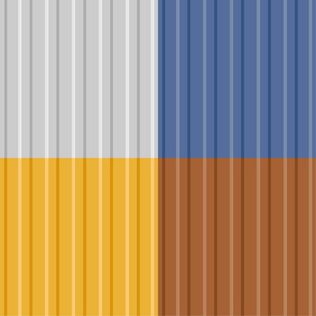 Vector seamless backgrounds of corrugated metal profiled panel. Aluminum fence. Wall panels textures. Galvanized steel wall plate. Vertical lines pattern.のイラスト素材