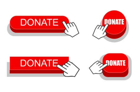 Set of cursor click to the red donate button. Vector illustration isolated on white background.のイラスト素材