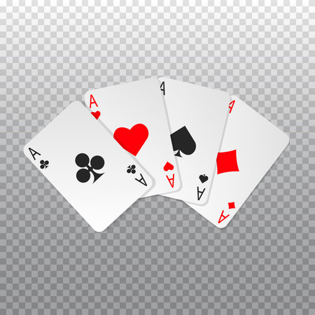 Four aces poker cards isolated on transparent background. Playing card. Vector illustration.