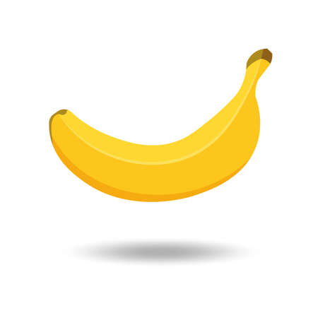 Vector banana isolated on white background with shadow. Tropical fruits, banana snack or vegetarian nutrition. Vegan food vector icons in a trendy cartoon style. Healthy food concept.のイラスト素材