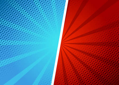 Retro cartoon versus background layout template. Typical comic book page mock-up. Vector illustration.のイラスト素材