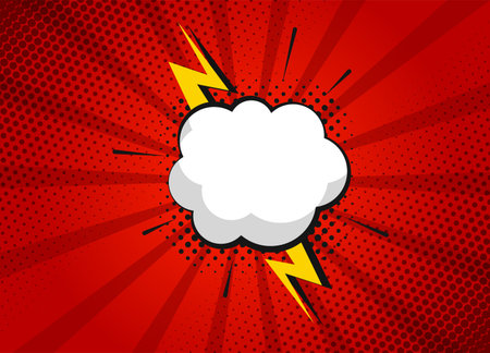 Cartoon superhero bubble dialog scenes and sound effect on red background. Vector funny comics...