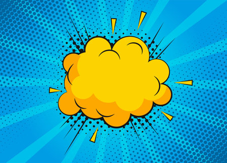 Cartoon superhero bubble dialog scenes on blue background. Vector funny comics scrapbook page with...