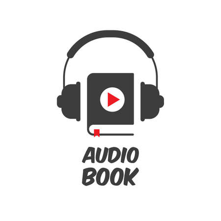 Headphones with book. Audiobook icon.  Vector illustration isolated on white background.のイラスト素材