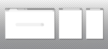 Simple internet browsers window isolated on transparent background. Web browser blank template of...