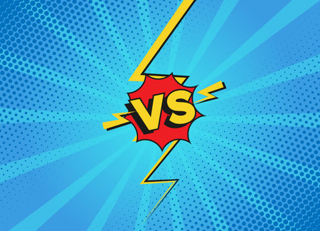 Versus fight backgrounds in flat cartoon comics style. Vs battle challenge isolated on blue...