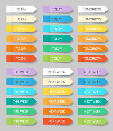 Post note stickers mock up isolated on gray background. Set of realistic color paper bookmarks and time frames. Paper adhesive tape with shadow.のイラスト素材