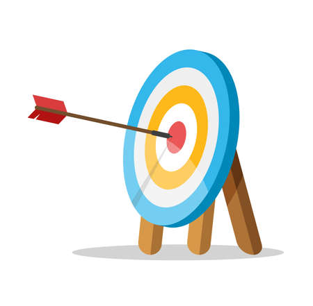 Target with an arrow hit the center. Business challenge and goal achievement concept. Vector illustration isolated on white background.のイラスト素材