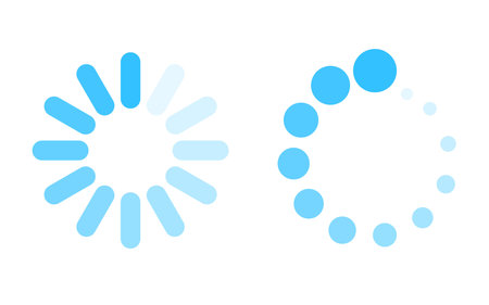 Loading icons on white background. Preloaders and blue round progress loading bars template. Vector...